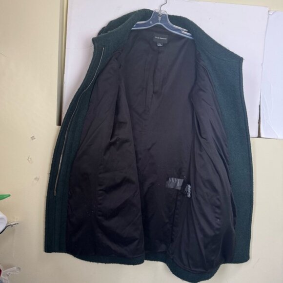 Club Monaco Wool Boucle Zipper Pea Coat Pockets Jacket Green Gold Minimalist M - Picture 5 of 16